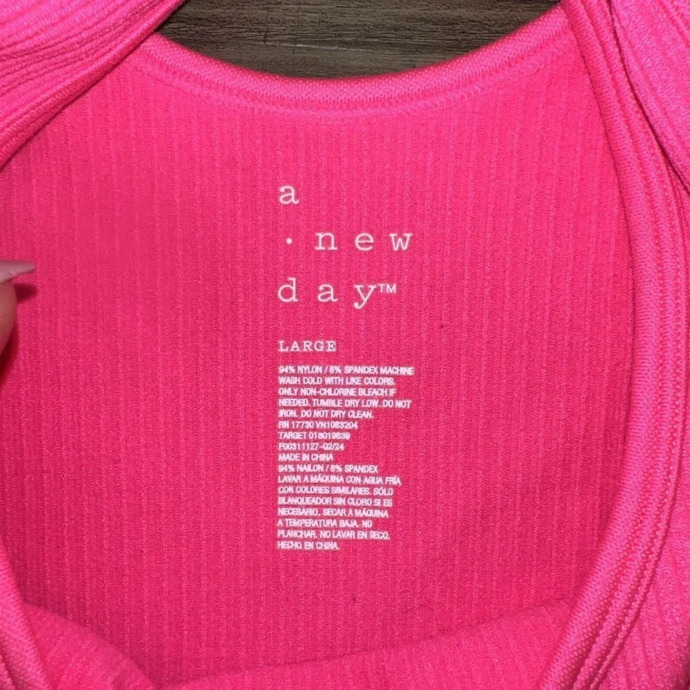 Hot Pink Large Compression Tank Top Athletic Summer Vibes Neon - Picture 3 of 4